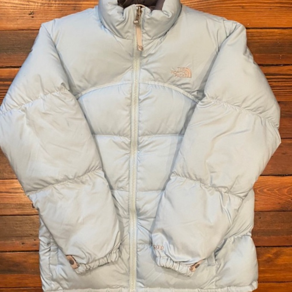 Baby blue north face puffer jacket 600 fill